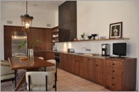 Elmwood wood-grain cabinets in an updated kitchen.